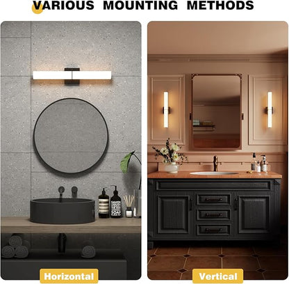 24 Inch 30W Led Bathroom Vanity Light,3000K-6000K Dimmable Vanity Lighting Fixtures with White Acrylic Lampshade,Indoor Hardwired Wall Light Over Mirror for Mirror Restroom(Black,1 Pack)