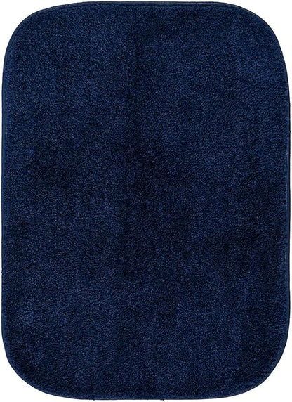 Garland Rug Traditional Nylon Washable Navy 4 Piece Set - Lid, Contour, 2 Bath Rugs - Soft, Absorbent, and Stylish for Your Bathroom