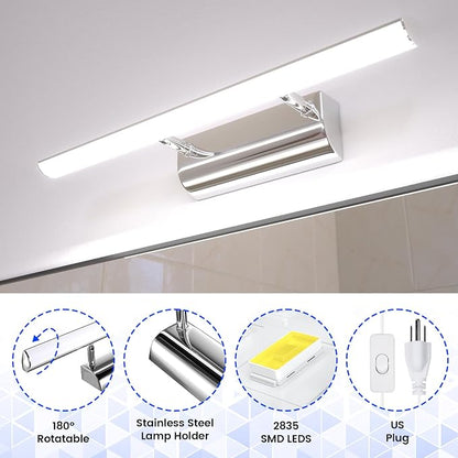 Bonlux 9W Bathroom LED Vanity Light 22 inch, 3 Color Adjustable 3000K/ 4000K/ 6000K, Dimmable Wall Mounted Plug in Light Fixture with Remote Control Memory Function for Cabinet Mirror Lighting
