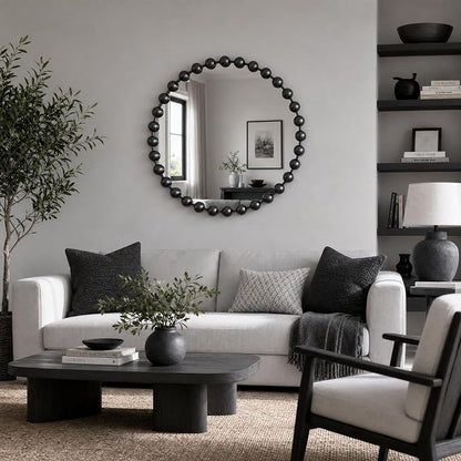 Madison Park 27 inch Black Round Mirror, Round Mirrors for Wall Decor, Metal Frame Circle Mirror for Bathroom, Living Room, Round Wall Metal Art Mirror