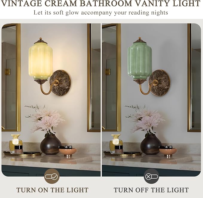 Vintage Gold Milk Glass Wall Sconce - Vintage Green Shade & Brass Finish Base - Indoor Hardwired Wall Lighting Fixture for Living Room, Bedroom, Hallway, Entryway (Bulbs Included)- Green