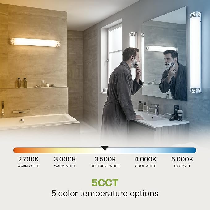 ASD 36 Inch LED Bathroom Vanity Light, 5CCT 2700K-5000K 30W, Dimmable Bathroom Light Fixtures, Modern Vanity Lights for Bathroom Lighting Fixtures Over Mirror, Wall Light Bar, Brushed Nickel, ETL