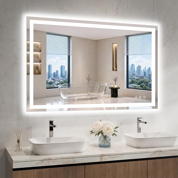 28"x48" LED Bathroom Mirror with Lights, Anti-Fog, Backlit+Frontlit | CRI 95, Stepless Dimmable, 3 Colors Lighting, Shatterproof Tempered Glass, HD Reflection, Memory, (Horizontal/Vertical)