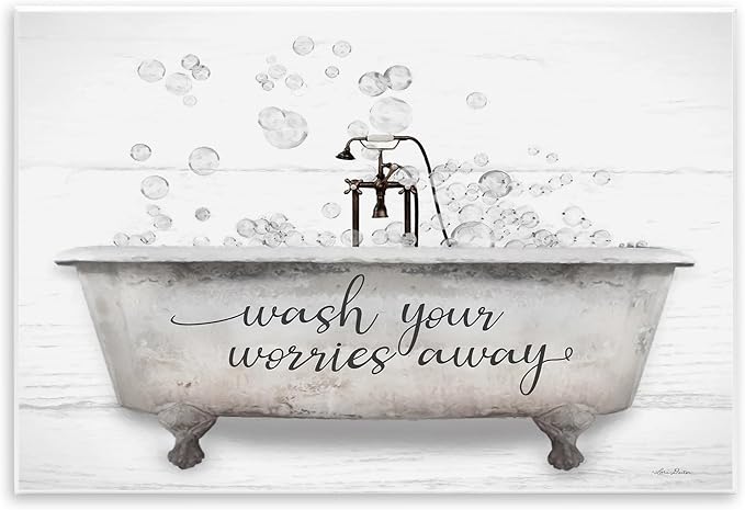 Stupell Industries Wash Your Worries Away Tub Bubbles Wall Plaque Art, Design by Lori Deiter, 15 x 10 | Stupell Industries · By Lori Deiter · Ready to hang · Bath and laundry charm · Made in USA