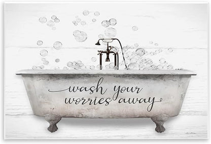 Stupell Industries Wash Your Worries Away Tub Bubbles Wall Plaque Art, Design by Lori Deiter, 15 x 10 | Stupell Industries · By Lori Deiter · Ready to hang · Bath and laundry charm · Made in USA