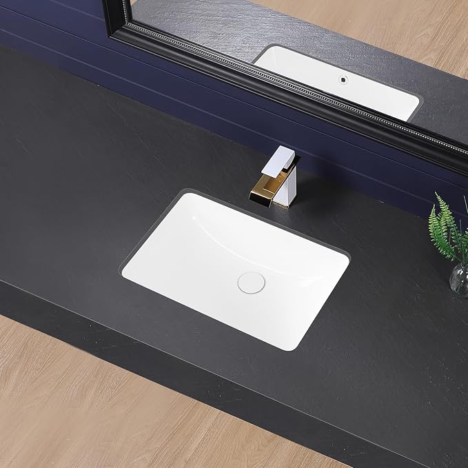 Undermount Bathroom Sink 21x15 Inch Small Bathroom Sink White Porcelain Ceramic Bathroom Under Counter Lavatory Vanity Sink Basin Rectangular Undermount Sinks with Overflow