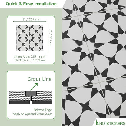 16-Sheet Peel and Stick Floor and Wall Tile for Bathroom Kitchen Shower, 9" x 9" Marrakech SPC Self-Adhesive Vinyl Flooring, Patterned Groutable Backsplash Tile, Cover 9.12 Sq Ft.