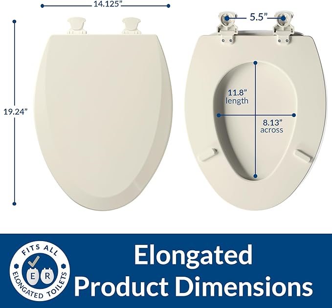 Bemis 1500EC Durable Wood Toilet Seat with Easy Clean Hinges, Made in USA, Elongated, Biscuit (Pack of 2)