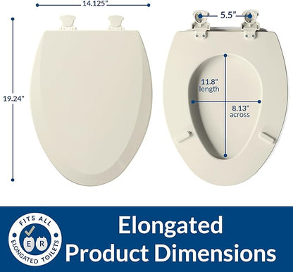 Bemis 1500EC Durable Wood Toilet Seat with Easy Clean Hinges, Made in USA, Elongated, Biscuit (Pack of 2)
