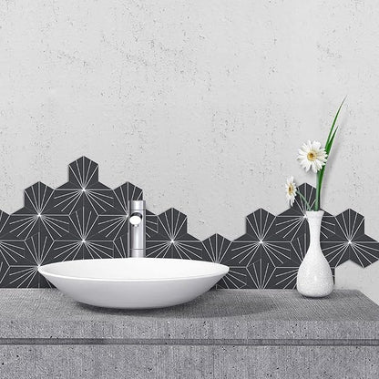 AULIGET Flower Vintage Hexagon Tile Peel and Stick Backsplash, 6"x7" Self Adhesive Wall Tiles in Grey (Pack of 45)