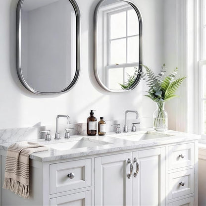 WOWOW Widespread Bathroom Faucet Chrome 8 inch Bathroom Sink Faucet Adjustable 3 Pieces Basin Faucets 360° Swivel Spout Modern Lavatory Faucet Vanity Faucets Water Supply Lines Quick Install Pipe