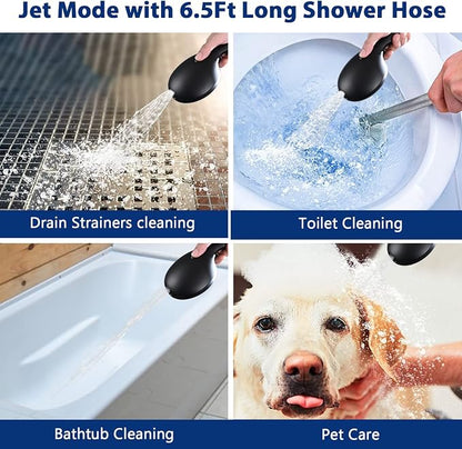 High Pressure 10 Setting Handheld Shower Head, 5" Detachable Showerhead Spray Built-in Power Wash to Clean Tub, Tile & Pets, 79" Extra Long Stainless Steel Hose, Adjustable Bracket - Matte Black