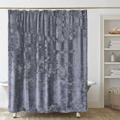 TAMGHO Crushed Velvet Shower Curtain, Grey, 72" x 72” | Coordinating Gold Grommets and Hooks, Machine Washable, Water Repellent