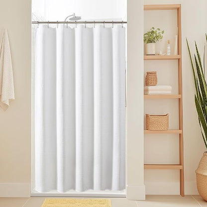 White 256GSM Heavy Duty Waffle Weave Shower Curtain, 60"x72" | Bath Curtain with Rustproof Grommets & Weighted Hem - Hotel Spa Luxury for Bathroom, RV, Apartment