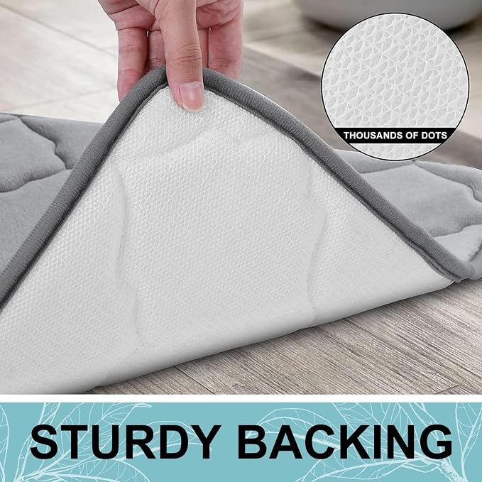 OLANLY Memory Foam Bath Mat Rug 47x20, Ultra Soft and Absorbent Bathroom Rugs, Non-Slip, Comfortable, Machine Washable Bath Carpet for Bathroom Floor, Tub, Shower and Home Decor Accessories, Grey