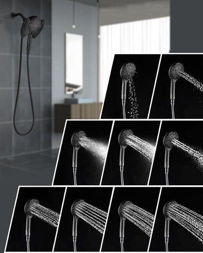 2 in 1 Shower Head with Handheld Combo High Pressure Black 2.5 GPM | 7.2" Rain Showerhead and 9 Spray Hand Held Shower, Adjustable Shower Angle, 59-inch Rotatable Stainless Steel Hose