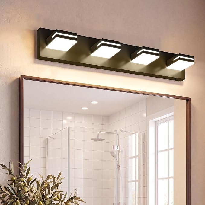 VOLISUN Modern 30-Inch 4-Light Black LED Bathroom Vanity Light Fixtures Over Mirror, 5CCT Dimmable, ETL Certificated