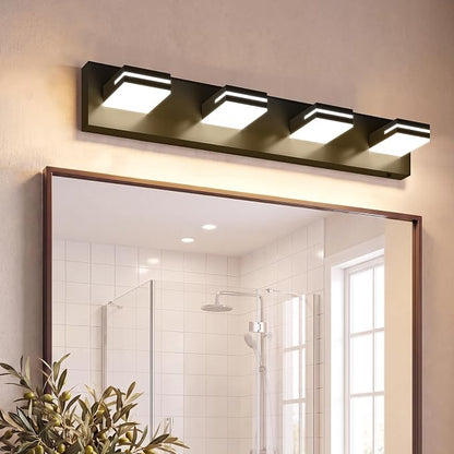 VOLISUN Modern 30-Inch 4-Light Black LED Bathroom Vanity Light Fixtures Over Mirror, 5CCT Dimmable, ETL Certificated