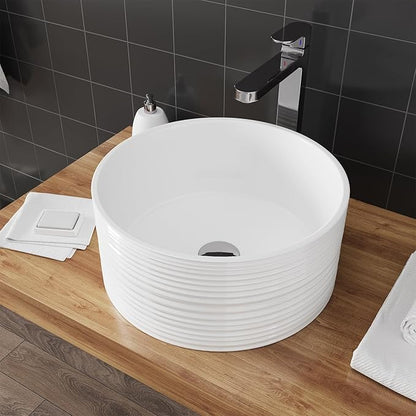 16"X16" Bathroom Vessel Sink, 7" Basin Depth Round Bathroom Sink, Above Counter White Porcelain Ceramic Modern Vanity Sink Rectangle Art Basin