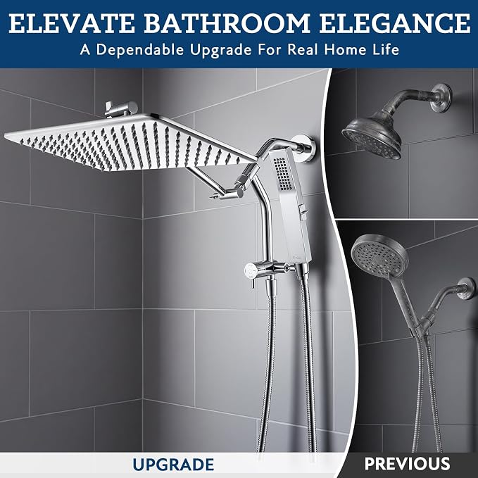 G-Promise 14 Inch All Metal Rain Shower Head with Handheld Spray (Chrome) | Full Body Coverage, Pause Mode Diverter, Power Wash Mode Handheld, Suits Every Height, Easy to Install, Modern Bath Upgrade