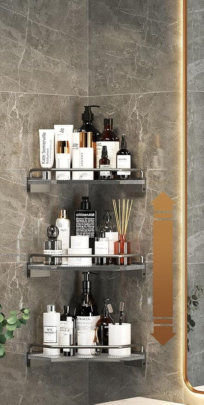 Corner Shower Caddy Bathroom Shelf, Aluminum Acrylic No Drilling Adhesive Shower Basket Organizer, Dark Gray, , 1Pack