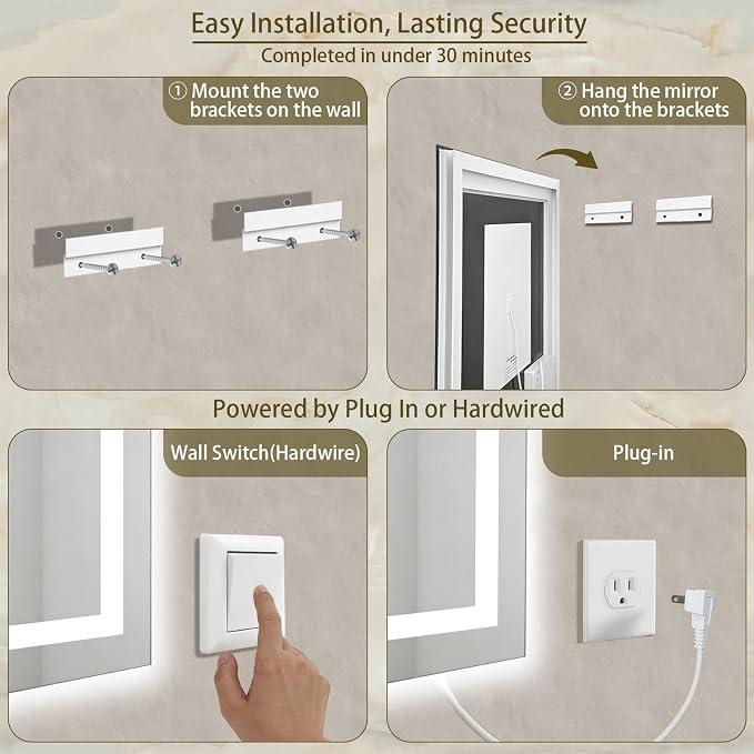 36"x36" LED Bathroom Mirror with Lights, Anti-Fog, Backlit+Frontlit | CRI 95, Stepless Dimmable, 3 Colors Lighting, Shatterproof Tempered Glass, HD Reflection, Memory, (Horizontal/Vertical)