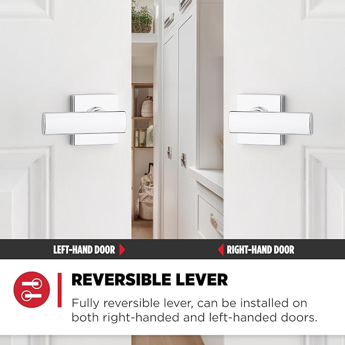 Kwikset Breton Dummy Door Handle, Single Sided Lever for Closets, French Double Doors, and Pantry, Polished Chrome Non-Turning Reversible Interior Push/Pull Lever