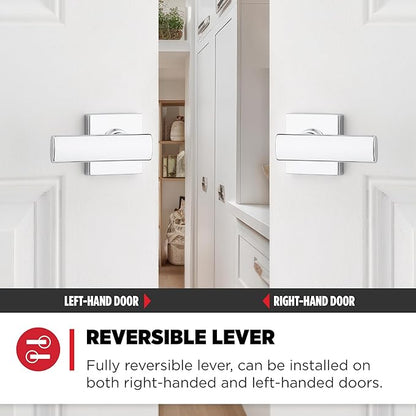 Kwikset Breton Dummy Door Handle, Single Sided Lever for Closets, French Double Doors, and Pantry, Polished Chrome Non-Turning Reversible Interior Push/Pull Lever