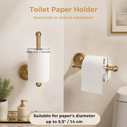 Antique Brass Bathroom Hardware Set, 4 Pieces Vintage Brass Bathroom Kit Accessories Sets Includes 24-inch Towel Bar, Towel Ring, Robe Hook & Toilet Paper Holder, Wall Mounted
