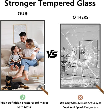 Koonmi Bathroom Mirror for Wall, 30"x48" Black Bathroom Mirror for Over Sink, Shatterproof Tempered Glass Vanity Mirror with Anti-Rust Aluminum Alloy Frame, Hang Horizontally or Vertically