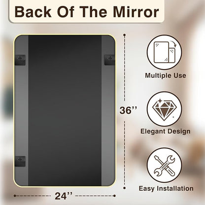 Vanity Gold Bathroom Mirror for Over Sink, 2 Pack 36”x24” | HD Tempered Glass, Anti-Rust Frame, Vertical or Horizontal, Wall Mirrors for Bathroom Sink, Living Room, Entryway, Bedroom