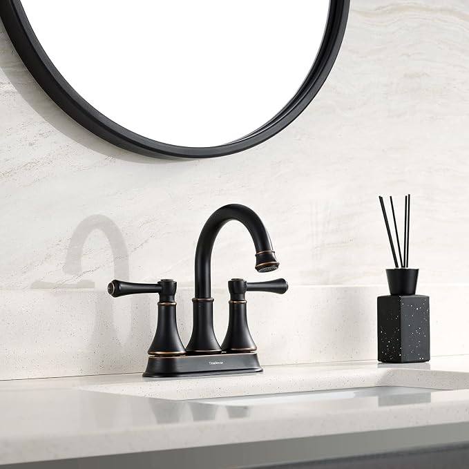 Oil Rubbed Bronze 2 Handle Centerset Bathroom Sink Faucet with Pop up Drain | TimeArrow Modern 4 Inch Bathroom Faucet, Vanity Lavatory Faucet 3 Holes with 360° Swivel Stainless Steel Spout, TAF067Y-ORB
