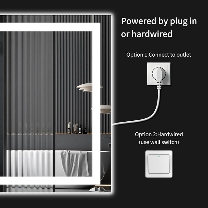 LED Bathroom Mirrors 28"x36" Bathroom Mirror with Lights for Wall, Backlit + Front Lit, 3 Colors, Anti-Fog, Dimmable Brightness for Vanity,Bathroom, Entryway, Living Room