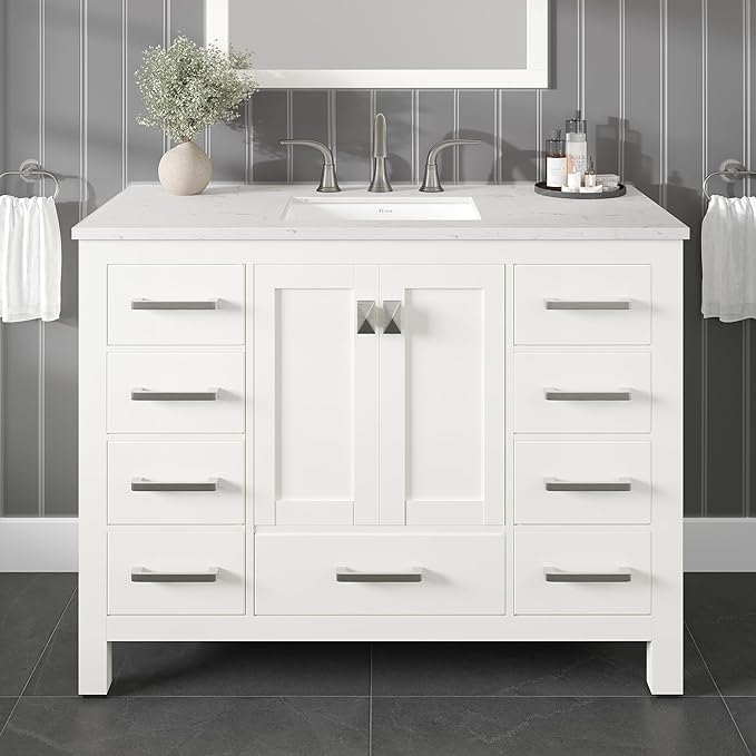 Eviva Aberdeen 42 in. White Single Sink Bath Vanity with Carrara Quartz Top and Undermount Porcelain Sink