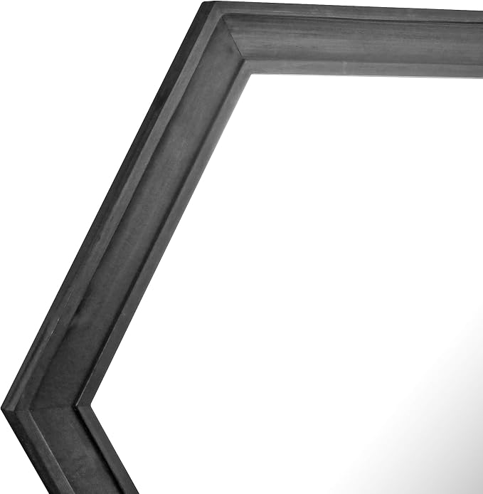Stonebriar Decorative 24" Hexagon Wall Mirror with Black Wood Frame and Attached Hanging Bracket, Decorative Country Rustic Decor for the Living Room, Bedroom, Bathroom, Hallway, and Entryway