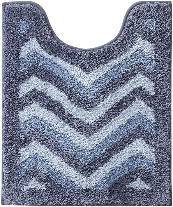 Hearth & Harbor Bathroom Rugs, Shaggy Plush Bath Mat, Ultra Soft Non Slip Backing Rubber, Chevron Design Bath Rug, Blue/Grey, 3 Piece Set