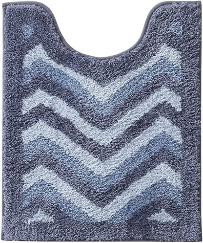 Hearth & Harbor Bathroom Rugs, Shaggy Plush Bath Mat, Ultra Soft Non Slip Backing Rubber, Chevron Design Bath Rug, Blue/Grey, 3 Piece Set