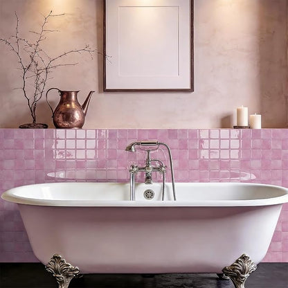 Blush Pink 4 Sheets 6x6 Inch Peel and Stick Subway Tile Backsplash, Self Adhesive Wall Tiles for Kitchen Bathroom, Thick Waterproof Heat Resistant, Easy Install No Grout, Renter Friendly