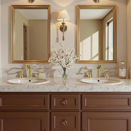 Hurran 8 Inch Widespread Bathroom Sink Faucet Brushed Gold, 3 Hole 2 Cross Handles Classic Vintage Antique Faucet with Metal Pop Up Drain and Supply Hoses for Vanity, RV, Farmhouse