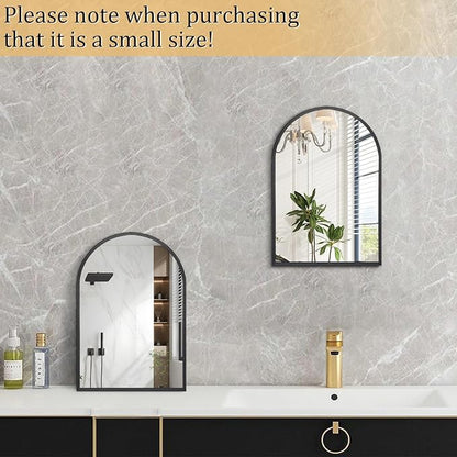 Black Arched Mirror, Modern Bathroom Wall Mirror Aluminum Alloy Framed Mirror Brushed Metal Vanity Wall Mounted Mirror for Livingroom Bedroom Entryway Room 16"x12"