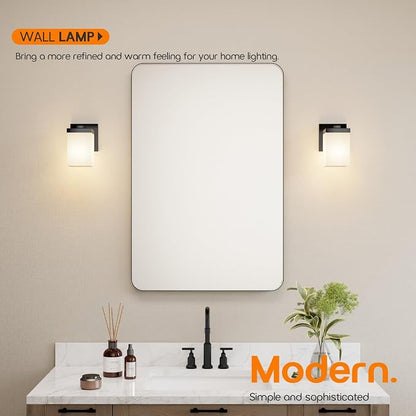 Wall Light Fixture Black Vanity Lighting Over Bathroom Mirror with White Frosted Glass, Wall Lamp for Powder Room Washroom Entrance T003MB-L1