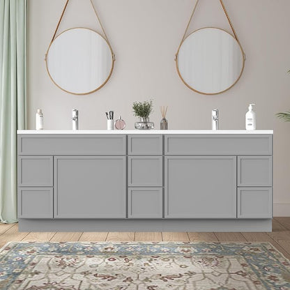 HomeBeyond 84 Inches Bathroom Vanity Base Cabinet Without Sink, Double Sink Top with Door & Soft Closing Drawers, Sturdy Floor Mounted Cabinet 2-Door 7-Drawer, Grey