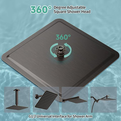 SR SUN RISE Luxury 16 Inch Extra Large Square Stainless Steel Shower Head High Pressure Rainfall Showerhead Ultra Thin Water Saving Oil Rubbed Bronze 2.5 Gpm