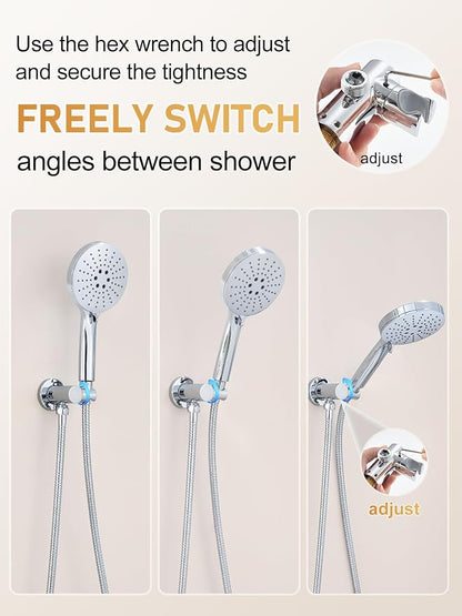 Woindo Shower Faucet Set 10" Rain Shower Head/8'' Side Shower Head and 3 Setting Handheld Ceiling Mount 3 Push Button Diverter Complete Rainfall Round Shower System Included Valve Trim Kit