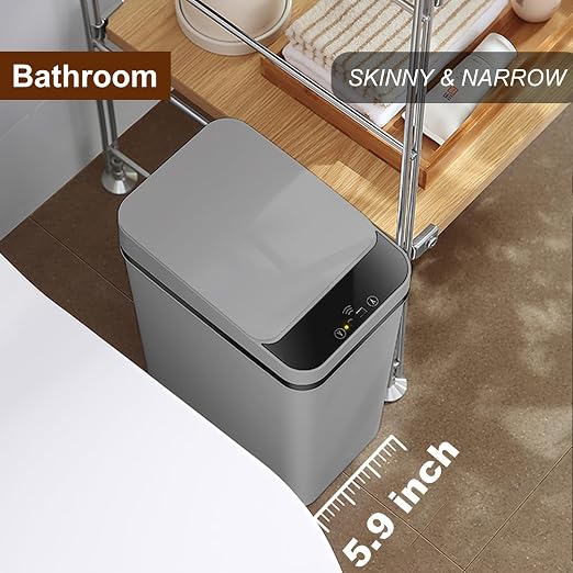 3 PACK - Small Trash Can with Lid for Bathroom - Automatic Trash Cans | Bedroom, Kitchen, Office - 2.5 Gallon Slim Smart Garbage Can Touchless - Motion Sensor Trash can Bathroom ( Grey )