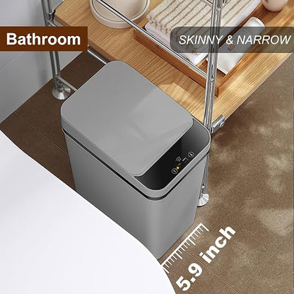 3 PACK - Small Trash Can with Lid for Bathroom - Automatic Trash Cans | Bedroom, Kitchen, Office - 2.5 Gallon Slim Smart Garbage Can Touchless - Motion Sensor Trash can Bathroom ( Grey )