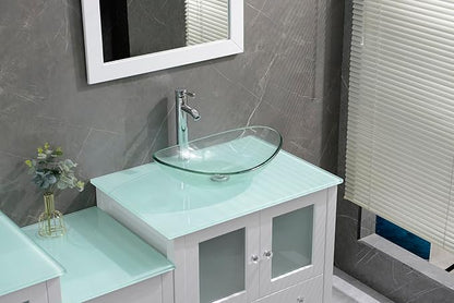 76" Freestanding Wooden Modern Bathroom Vanity with Double Vessel Sink Set Bathroom Mirror Included (Clear Sink White)