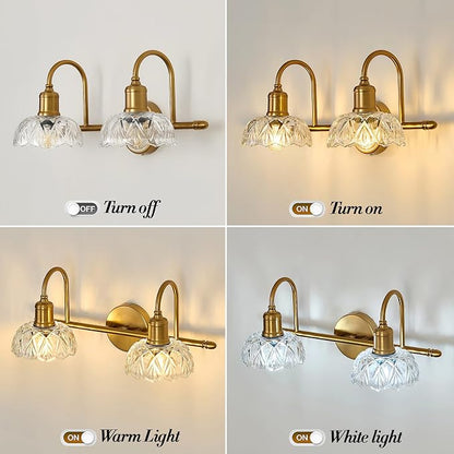 UOFUS Vintage Bathroom Light Fixtures Gold Bathroom Vanity Light Matte Antique Brass 2-Light Wall Sconces Lighting for Bedroom Living Room Hallway