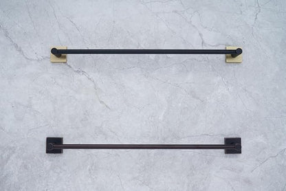 SENTO VINTO Bathroom Accessories Set, Heavy Duty Metal Bath Hardware Set Wall Mounted, Includes Robe Hook, Standard Toilet Paper Holder, Towel Ring, 24” Towel Bar (4-Piece, Matte Black+Satin Brass)