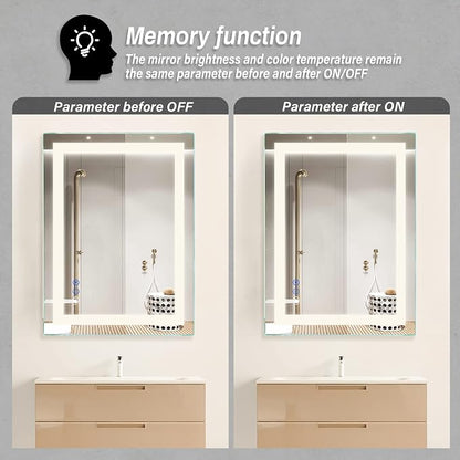 32"x 24" LED Bathroom Mirror Vanity Mirror, Anti-Fog, Dimmable, Color Temperature Adjustable 3000-6000K, Switch-held Memory Led Wall Mirror Suitable for Bathroom, Vanity (Vertical/Horizontal) | Anti-Fog+Dimmable+Color Temperature Adjustable+Switch-held...